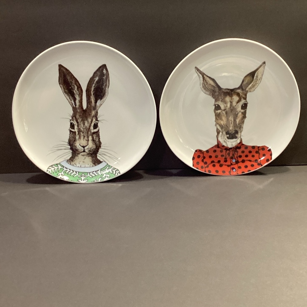 Rachel Kozlowski + West Elm Animal Portrait Decorative Plates - Rabbit & Deer